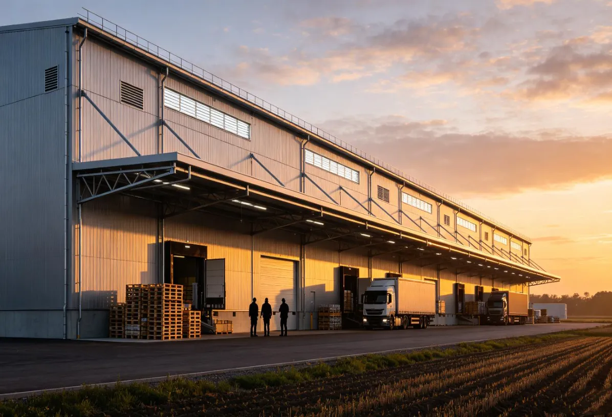 Steel qauv kev ua liaj ua teb khoom logistics chaw tsim kho